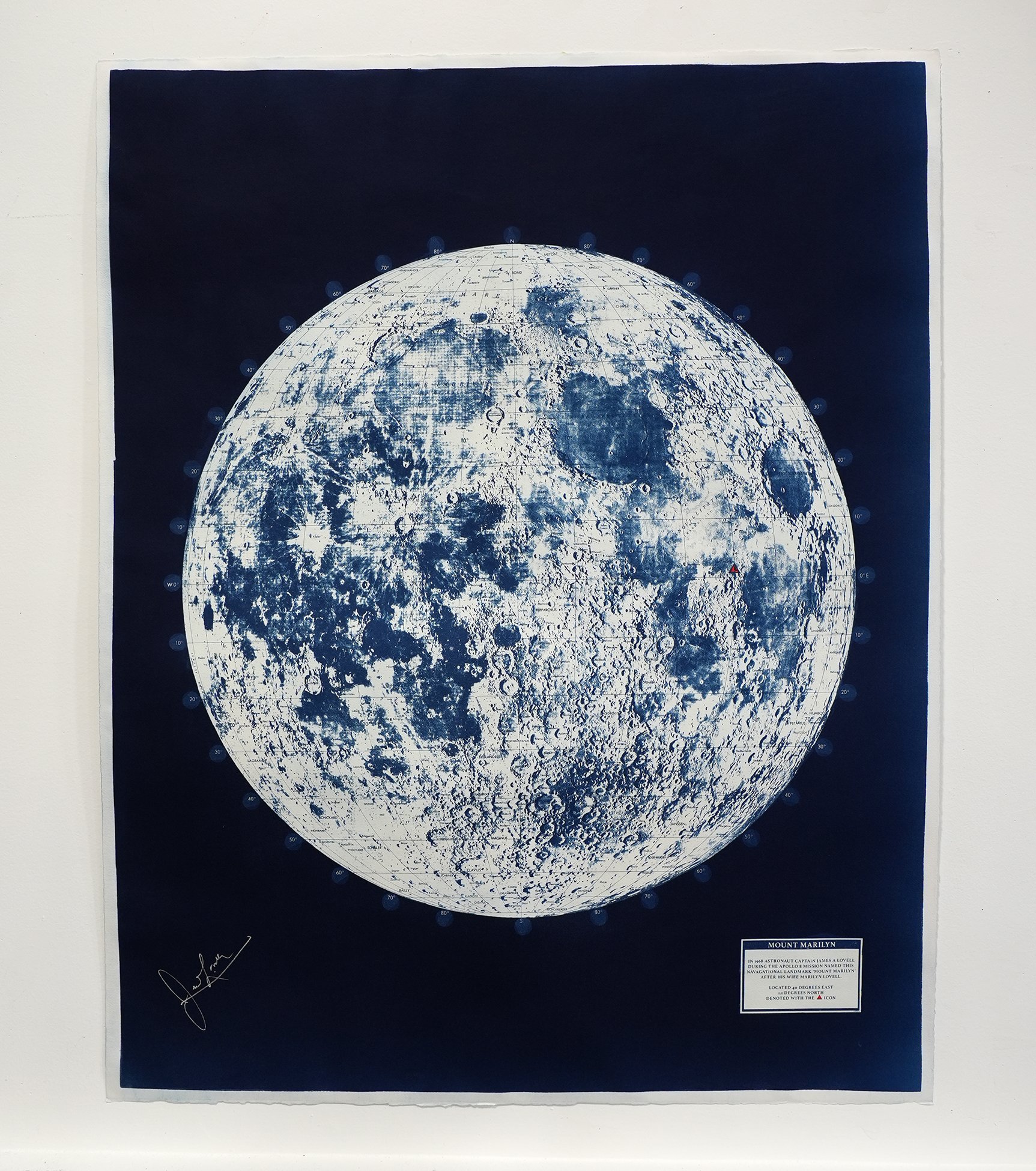 Unframed Large Mt. Marilyn Lunar Map Signed by Captain Jim Lovell